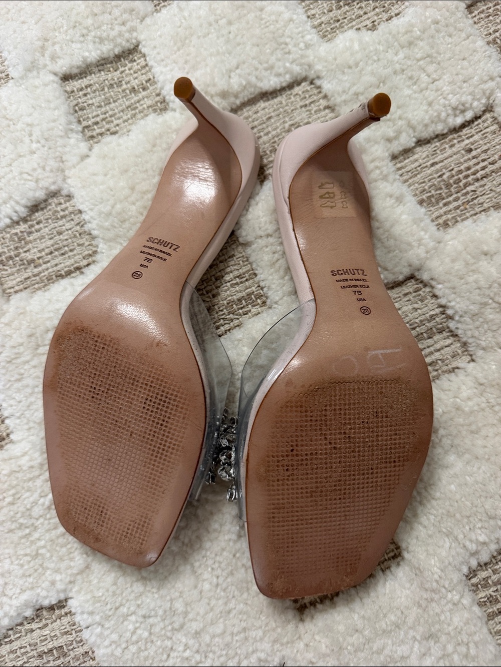SCHUTZ Pink Crystal-Embellished Clear Strap Mules - Picture 4 of 8